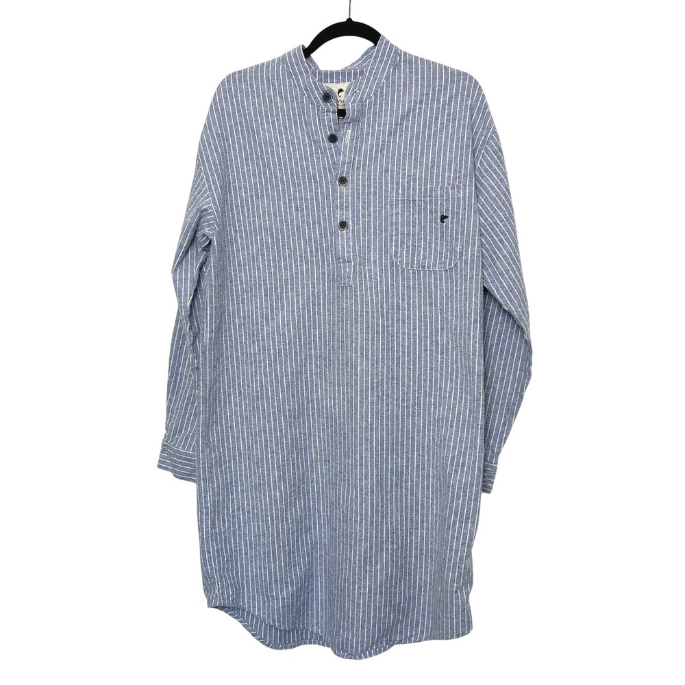 Lee‎ Valley Ireland Men's M Flannel Nightshirt Blarney Stone Blue/White Stripe